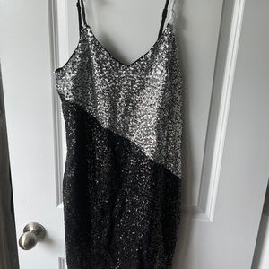 Silver and black sequin dress